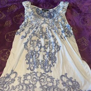 Floral blue and white tank top